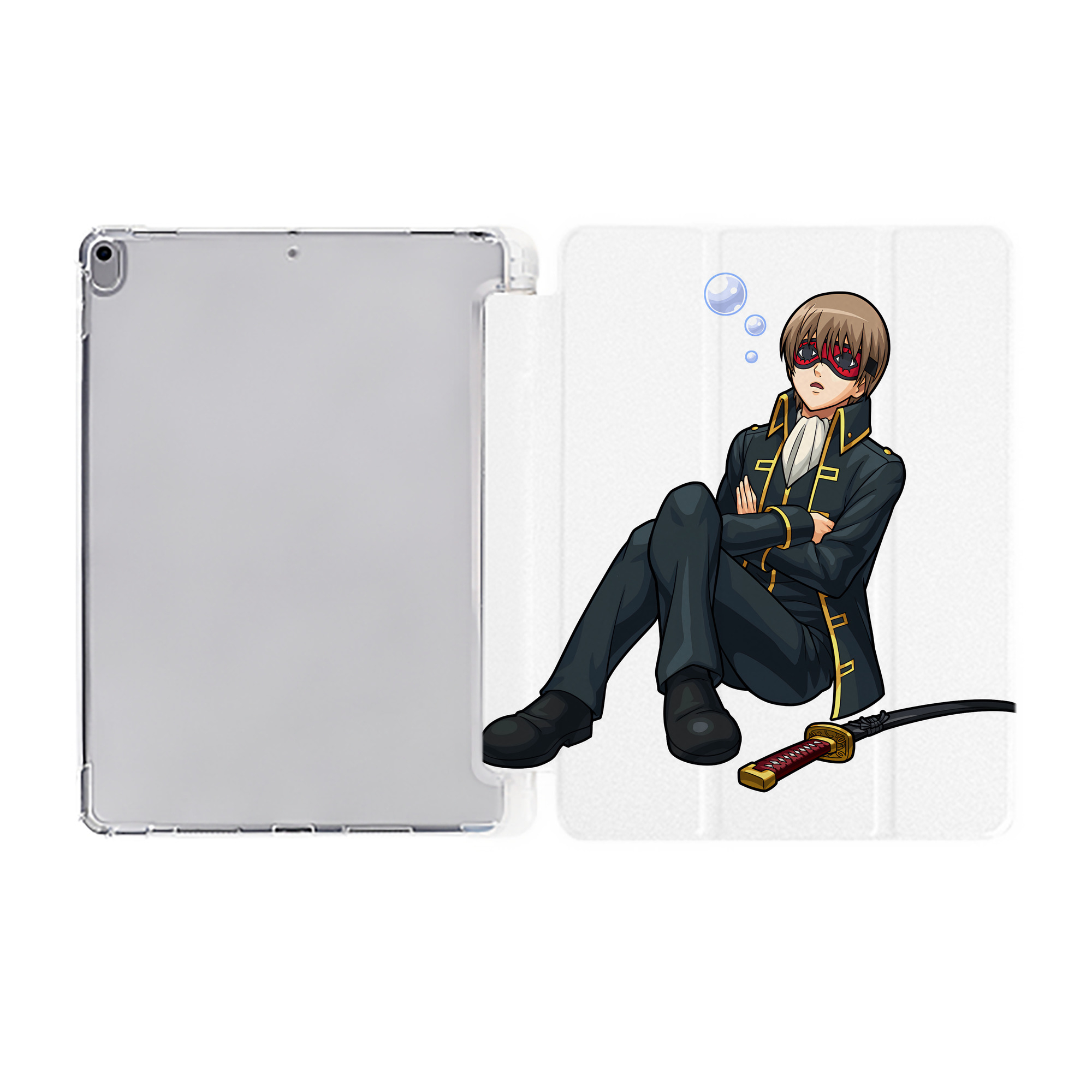 ぎんたま 坂田銀時（さかたぎんとき） 神楽 志村新八（しむら しんぱち） GINTAMA Sakata Gintoki Kagura Shimura Shinpachi IPad ケース ペン収納付き 三つ折りスタンド PUレザー×シリコン 対応機種9.5/10.5/10.9インチ